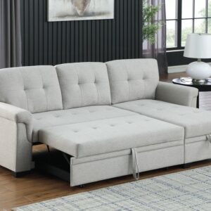 84"W Light Gray Linen Reversible Sleeper Sectional Sofa with Storage Chaise