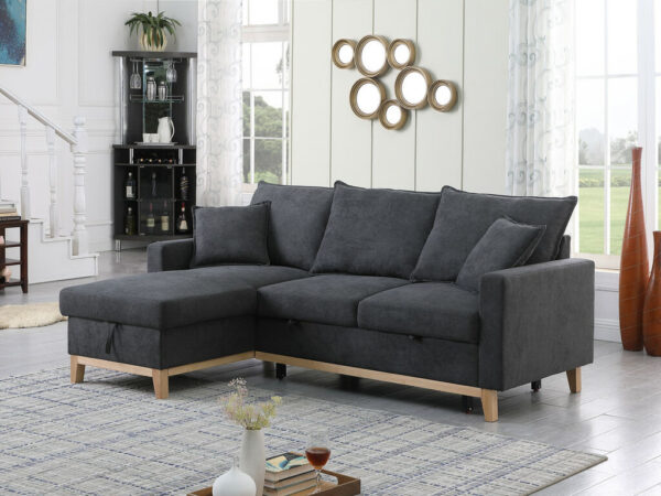 84.25" Dark Gray Woven Reversible Sleeper Sectional Sofa with Storage Chaise - Image 4