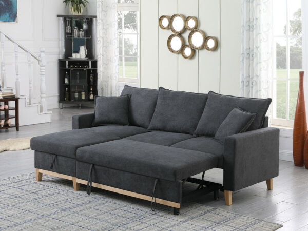 84.25" Dark Gray Woven Reversible Sleeper Sectional Sofa with Storage Chaise