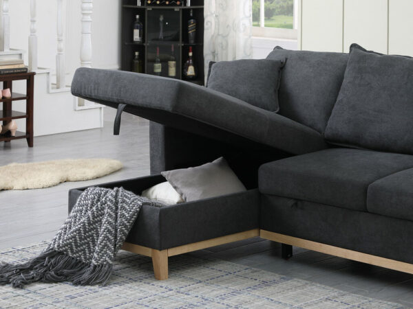 84.25" Dark Gray Woven Reversible Sleeper Sectional Sofa with Storage Chaise - Image 2