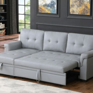 83.5"W Gray Vegan Leather Modern Reversible Sleeper Sectional Sofa with Storage Chaise