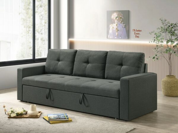 Burleigh 83.5"W Dark Gray Fabric Sleeper Sofa with Tufted Cushions
